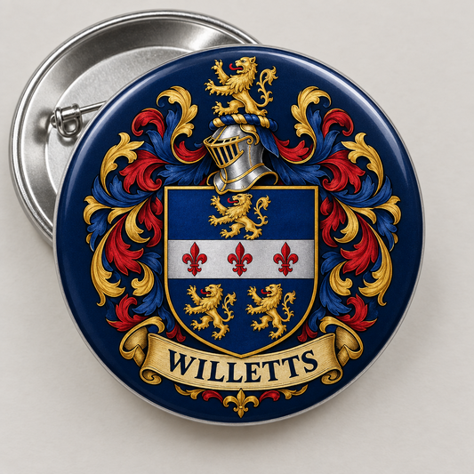 Willetts Family Crest Coat of Arms Pinback 3-inch