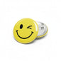 Winkie smile pinback button, yellow with black grin, 2.25-inch metal pin