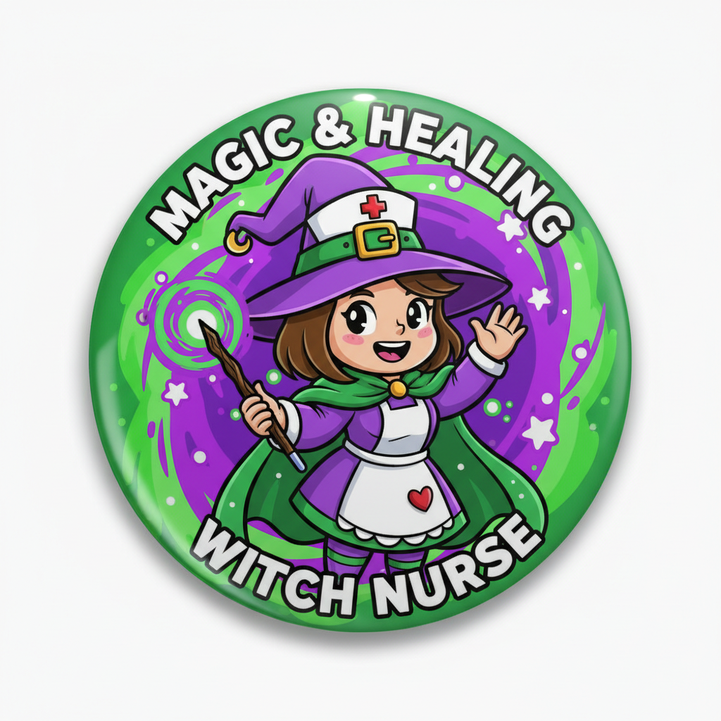 Witch Nurse Magic and Healing Pinback 2.25-inch