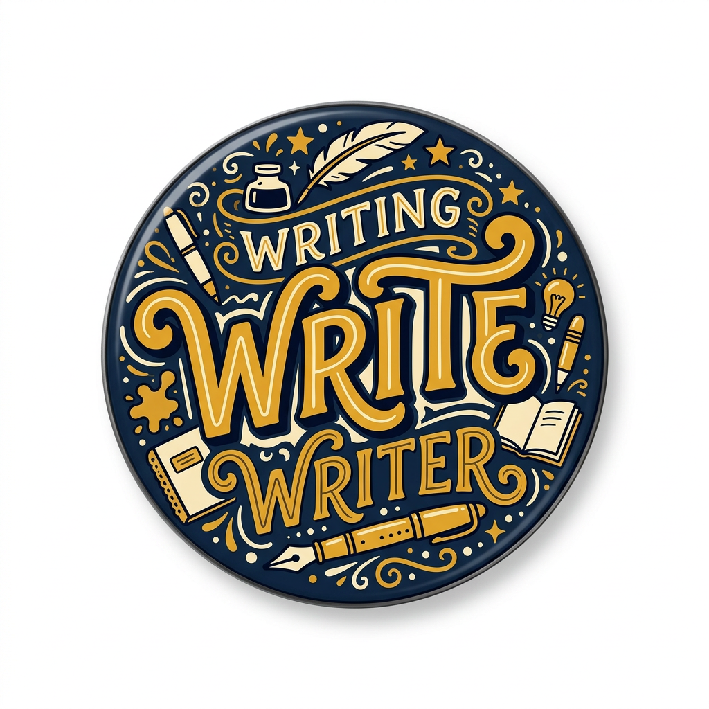 Write Writing Writer Pin Button 2.25-inch