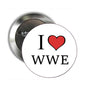 1.25-inch WWE pinback button: 'I ♥ WWE' with red heart