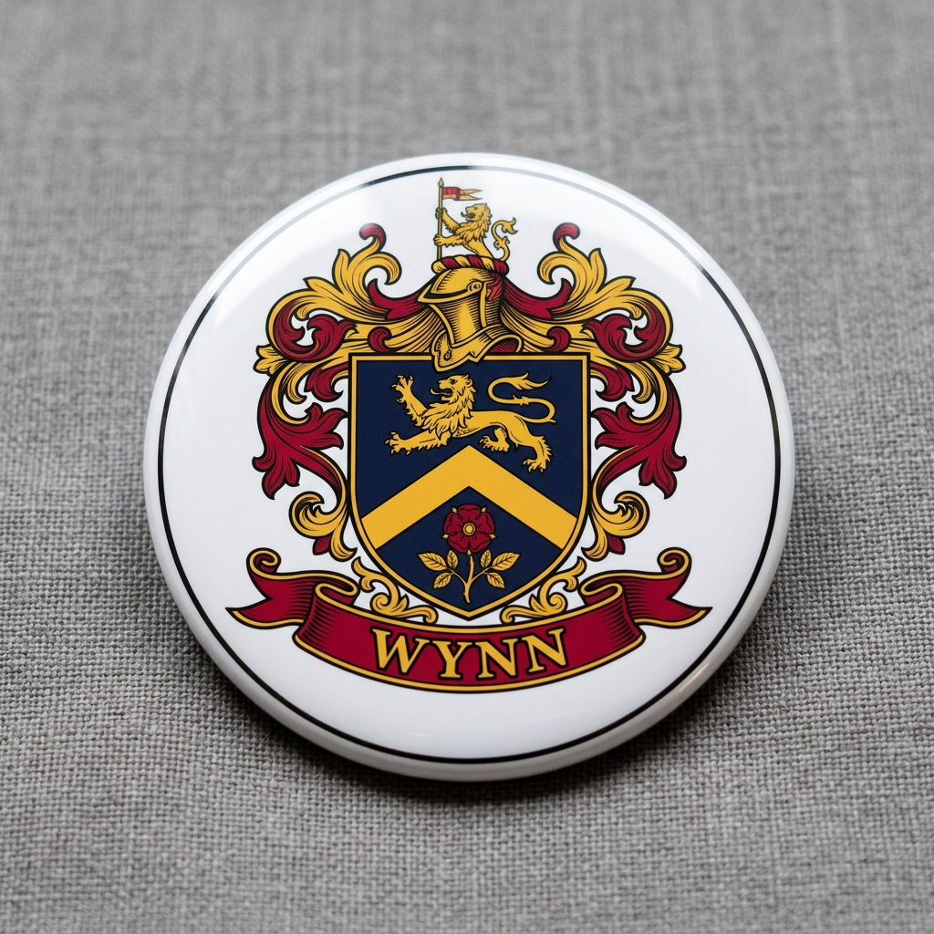 Wynn Family Crest Coat of Arms Pinback 3-inch