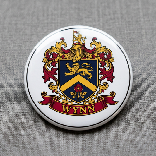 Wynn Family Crest Coat of Arms Pinback 3-inch
