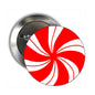 Candy cane pinback button with red and white peppermint swirl design