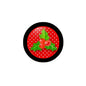 Round holiday poinsettia pinback with red polka-dot border and green leaves