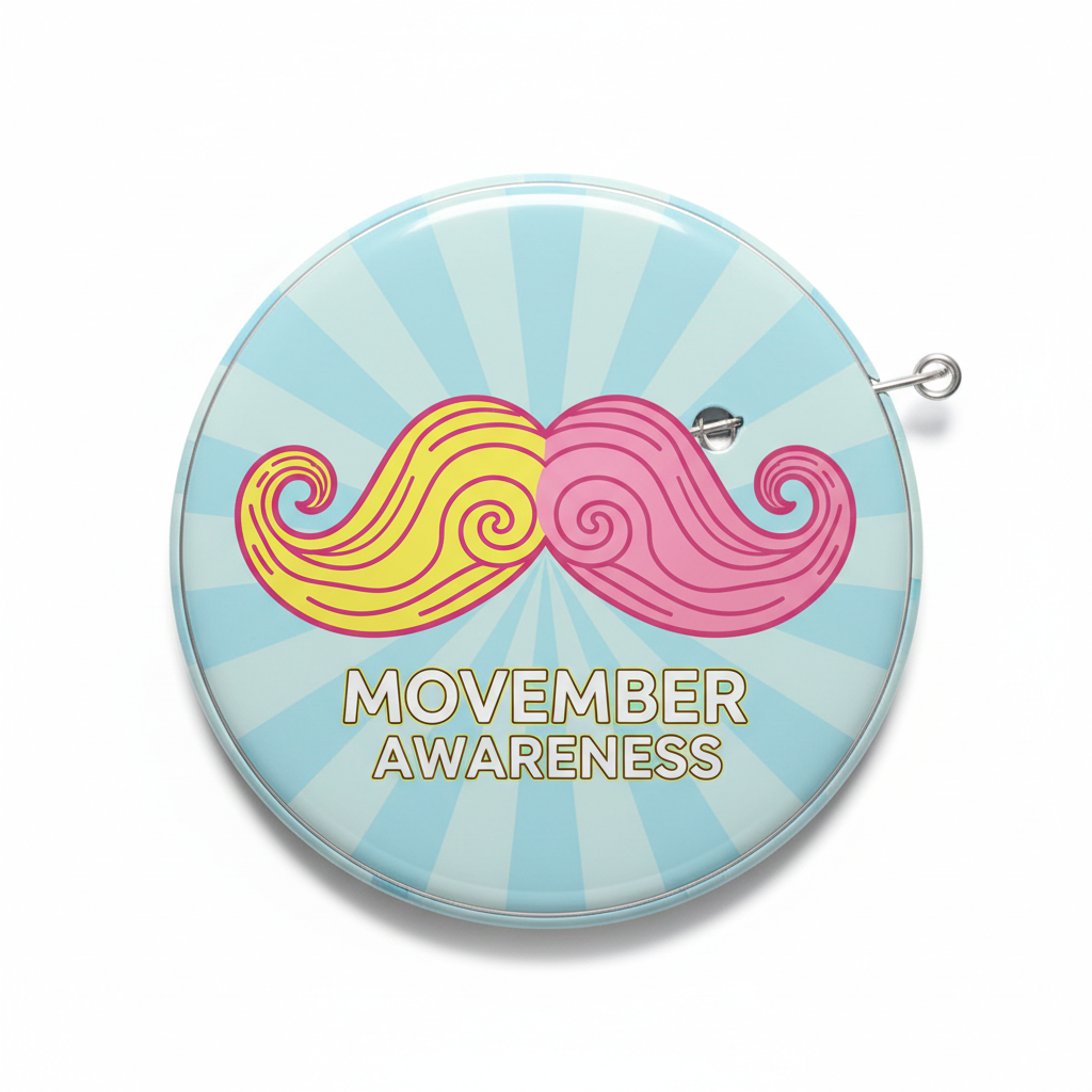 Yellow and Pink Moustache Movember Pinback 2.25-inch