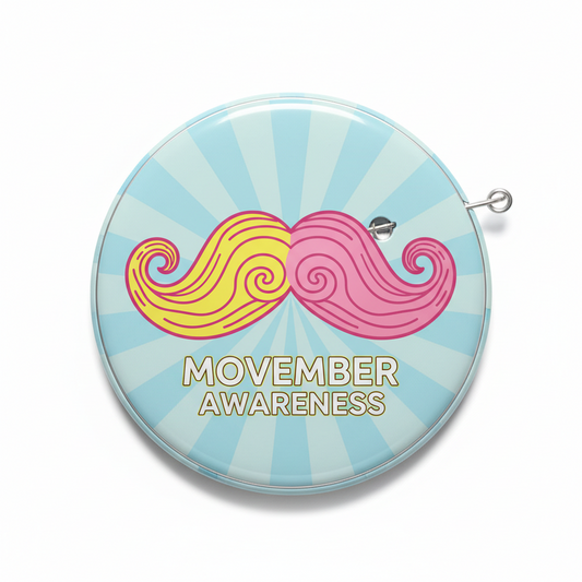 Yellow and Pink Moustache Movember Pinback 2.25-inch