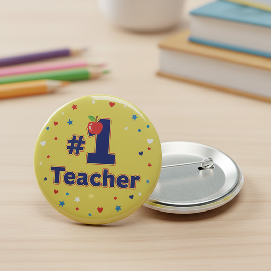 Yellow Number 1 Teacher Pinback 2.25-inch