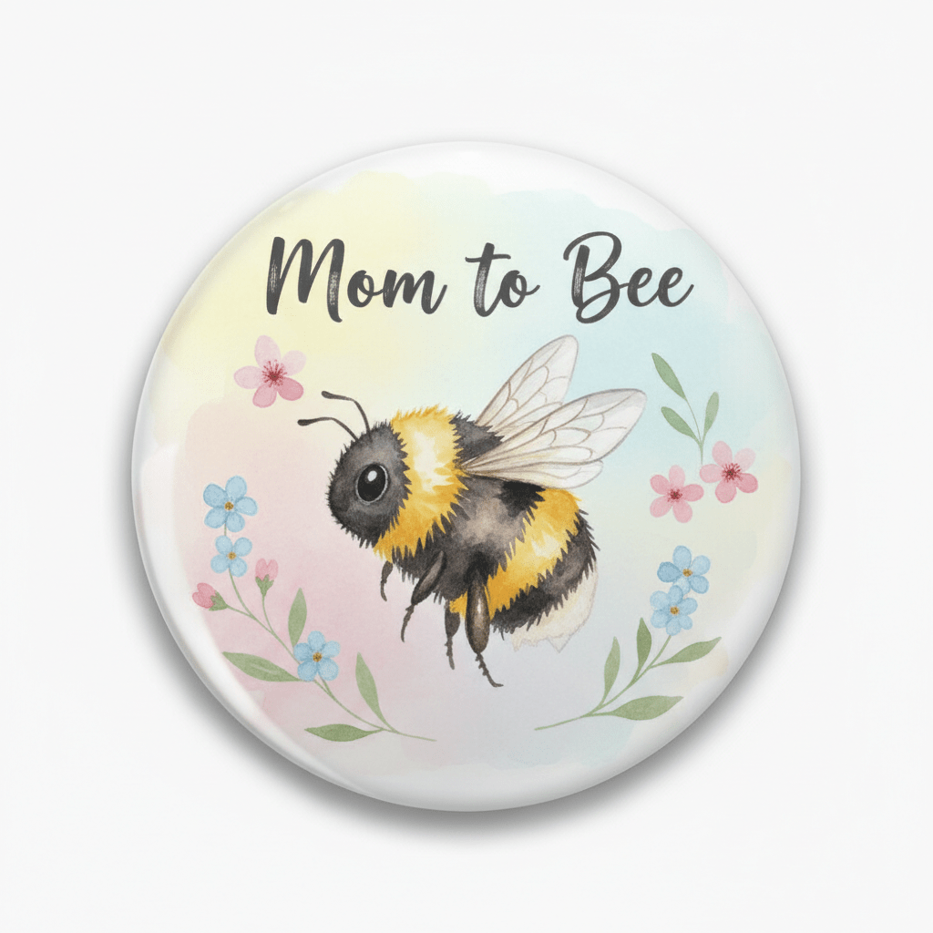 Yellow Watercolor Buzzing Bumble Bee Mom to Bee Pin Button 2.25-inch - mypinbacks.com