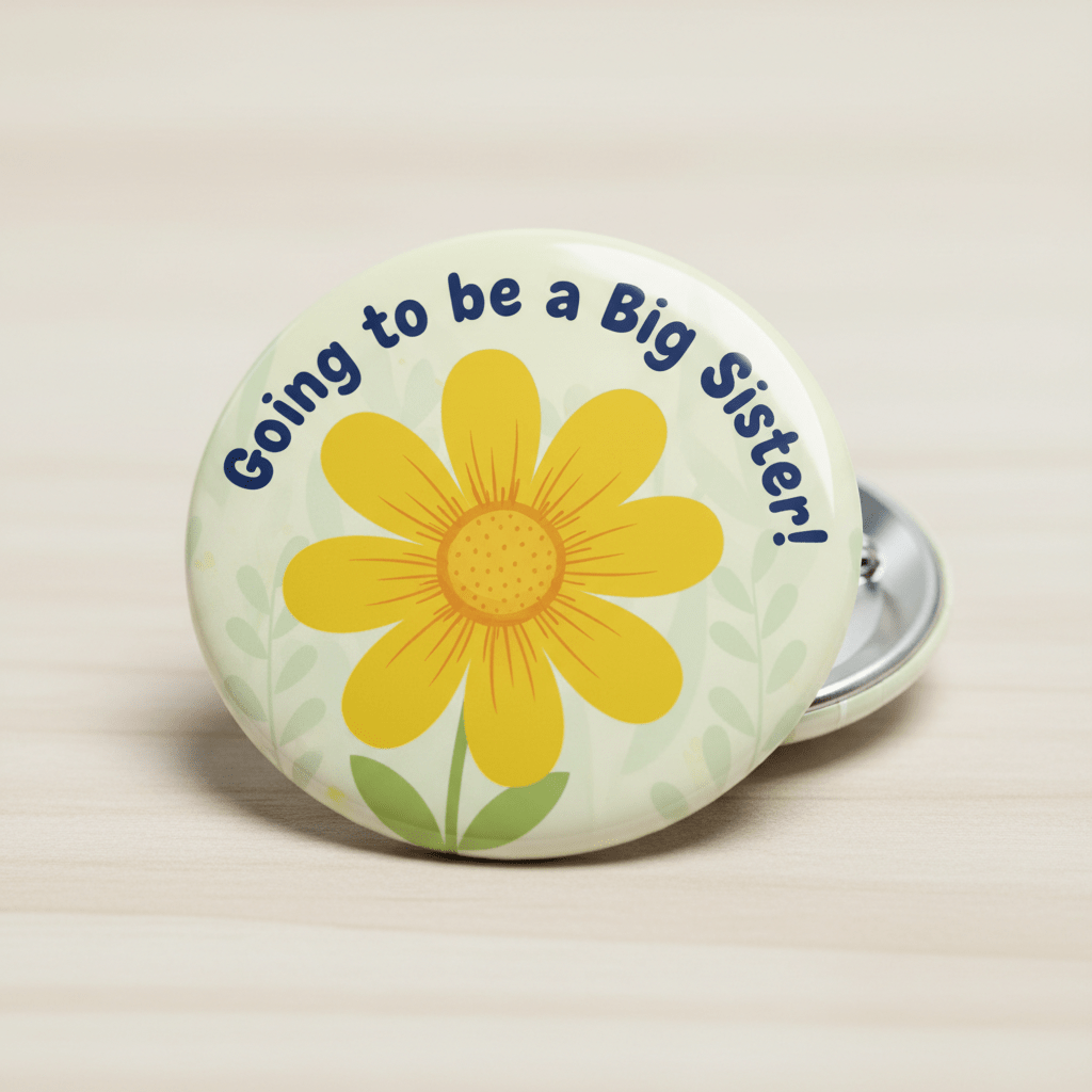 Yellow Wildflower Going to be a Big Sister Pin Button 2.25-inch - mypinbacks.com