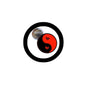 Circular yin yang pinback with black ring and red/black yin-yang design