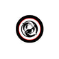 Round yin yang dolphins pinback badge with black center and red-and-white border