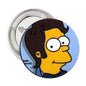 1.25-inch pinback button with metal rim and cartoon portrait face artwork