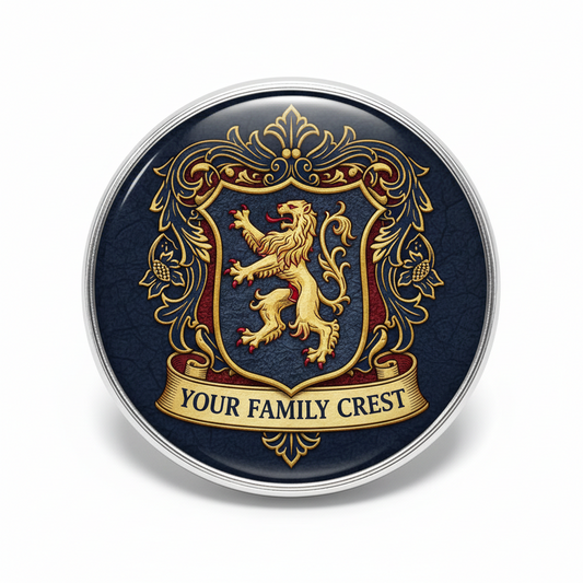Your Family Crest 3-inch Coat of Arms Round Pin Back Button Badge (email us Your Family Last Name)