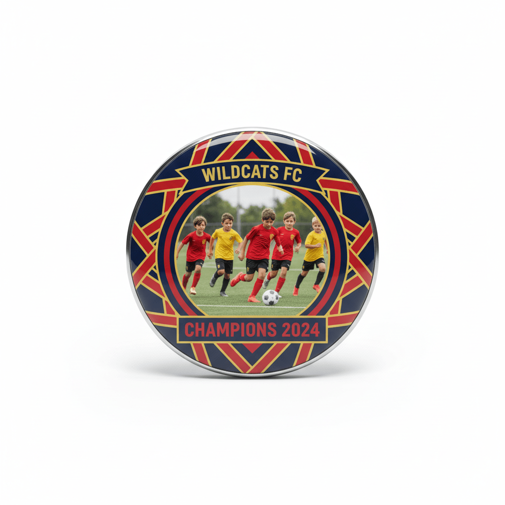 Your Sports Photo Personalized Team Photo Pin Button 2.25-inch - mypinbacks.com