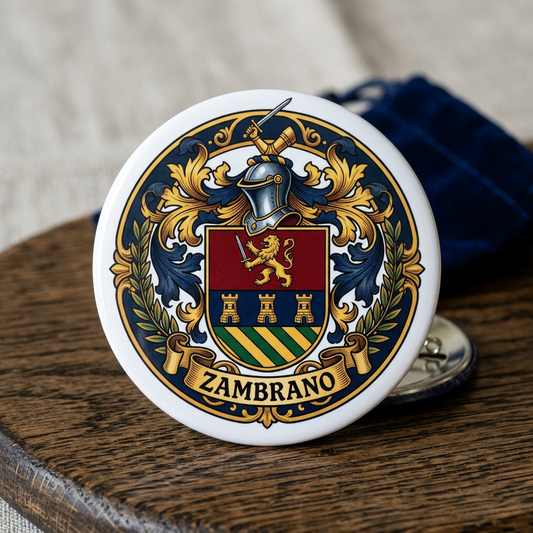 Zambrano Family Crest Coat of Arms Pinback 3-inch