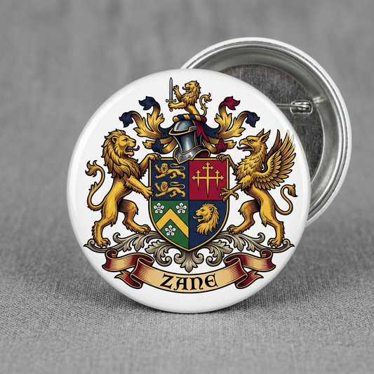 Zane Family Crest Coat of Arms Pinback 3-inch