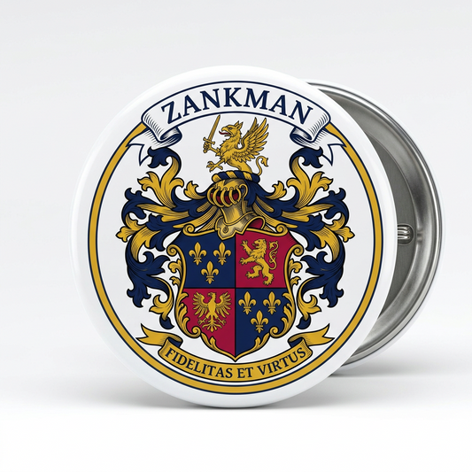 Zankman Family Crest Coat of Arms Pinback 3-inch
