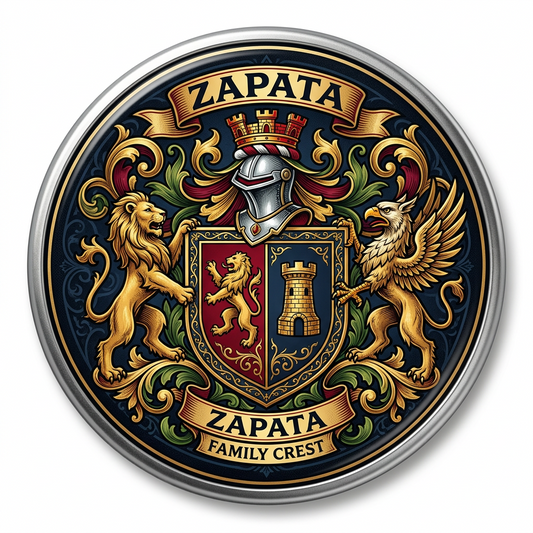 Zapata Family Crest Coat of Arms Pinback 3-inch