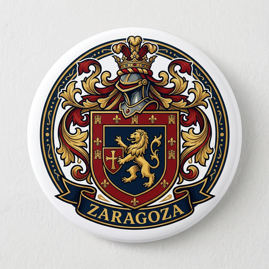 Zaragoza Family Crest Coat of Arms Pinback 3-inch