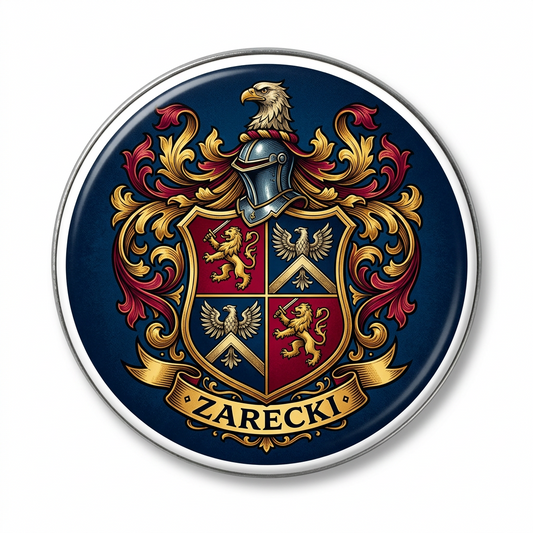 Zarecki Family Crest Coat of Arms Pinback 3-inch