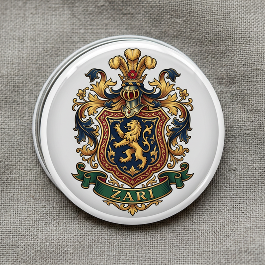 Zari Family Crest Coat of Arms Pinback 3-inch