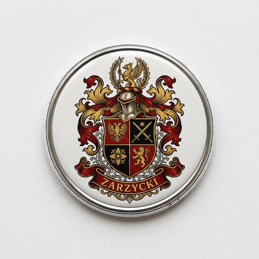 Zarzycki Family Crest Coat of Arms Pinback 3-inch