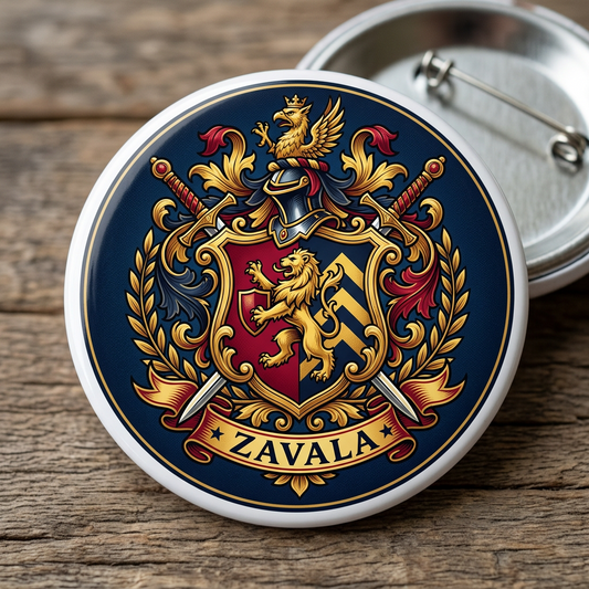 Zavala Family Crest Coat of Arms Pinback 3-inch