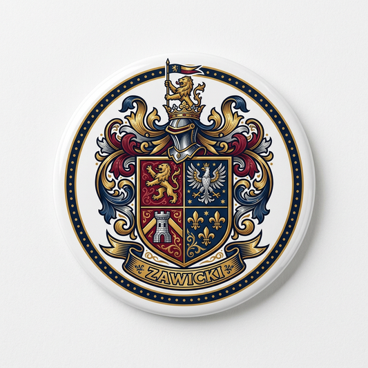 Zawicki Family Crest Coat of Arms Pinback 3-inch