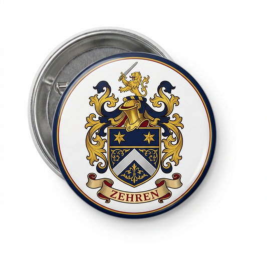 Zehren Family Crest Coat of Arms Pinback 3-inch