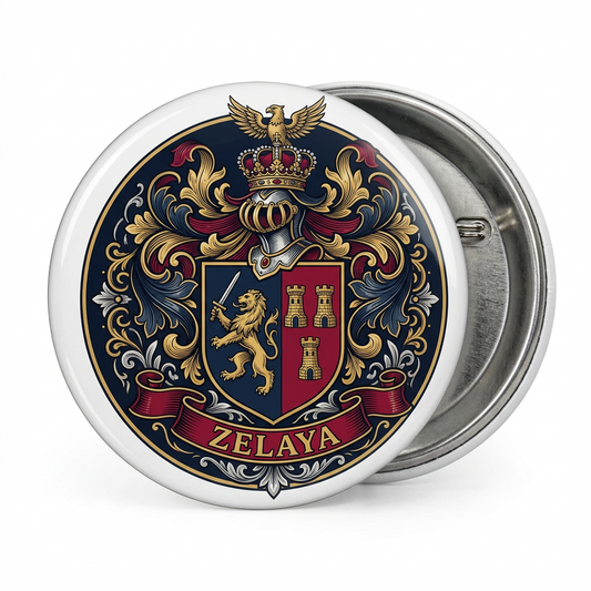 Zelaya Family Crest Coat of Arms Pinback 3-inch