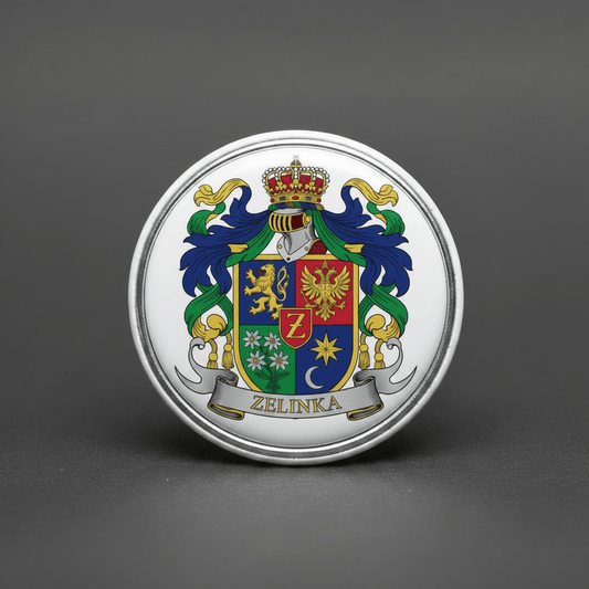Zelinka Family Crest Coat of Arms Pinback 3-inch - My Pinbacks