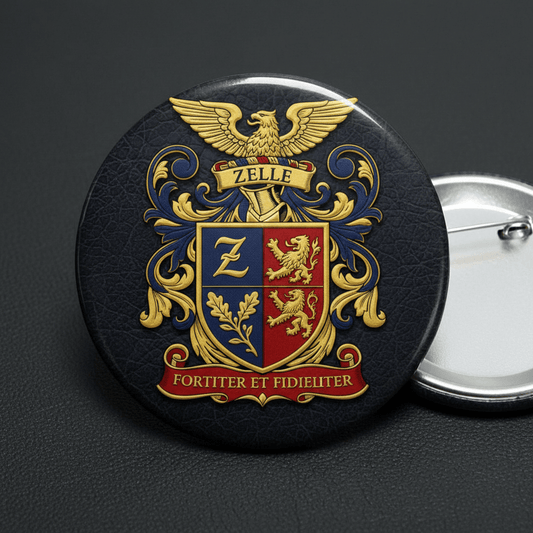 Zelle Family Crest Coat of Arms Pinback 3-inch - My Pinbacks