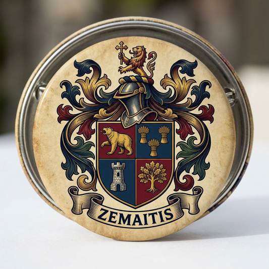 Zemaitis Family Crest Coat of Arms Pinback 3-inch