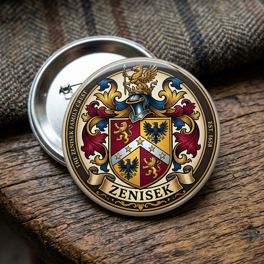 Zenisek Family Crest Coat of Arms Pinback 3-inch