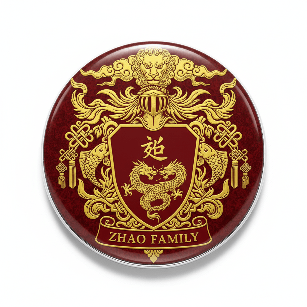 Zhao Family Crest Coat of Arms Pinback 3-inch - My Pinbacks
