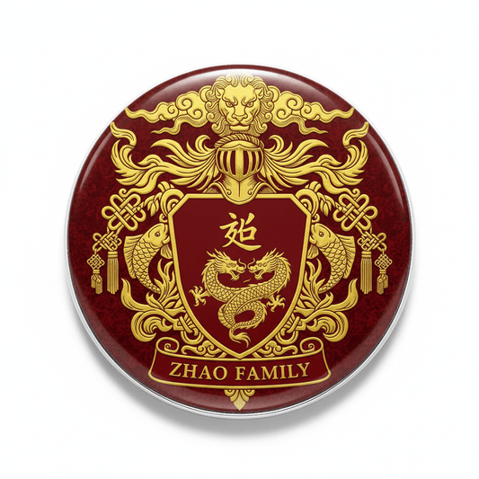 Zhao Family Crest Coat of Arms Pinback 3-inch - My Pinbacks