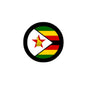 Zimbabwe flag pinback button, 2.25-inch, circular black rim with flag design
