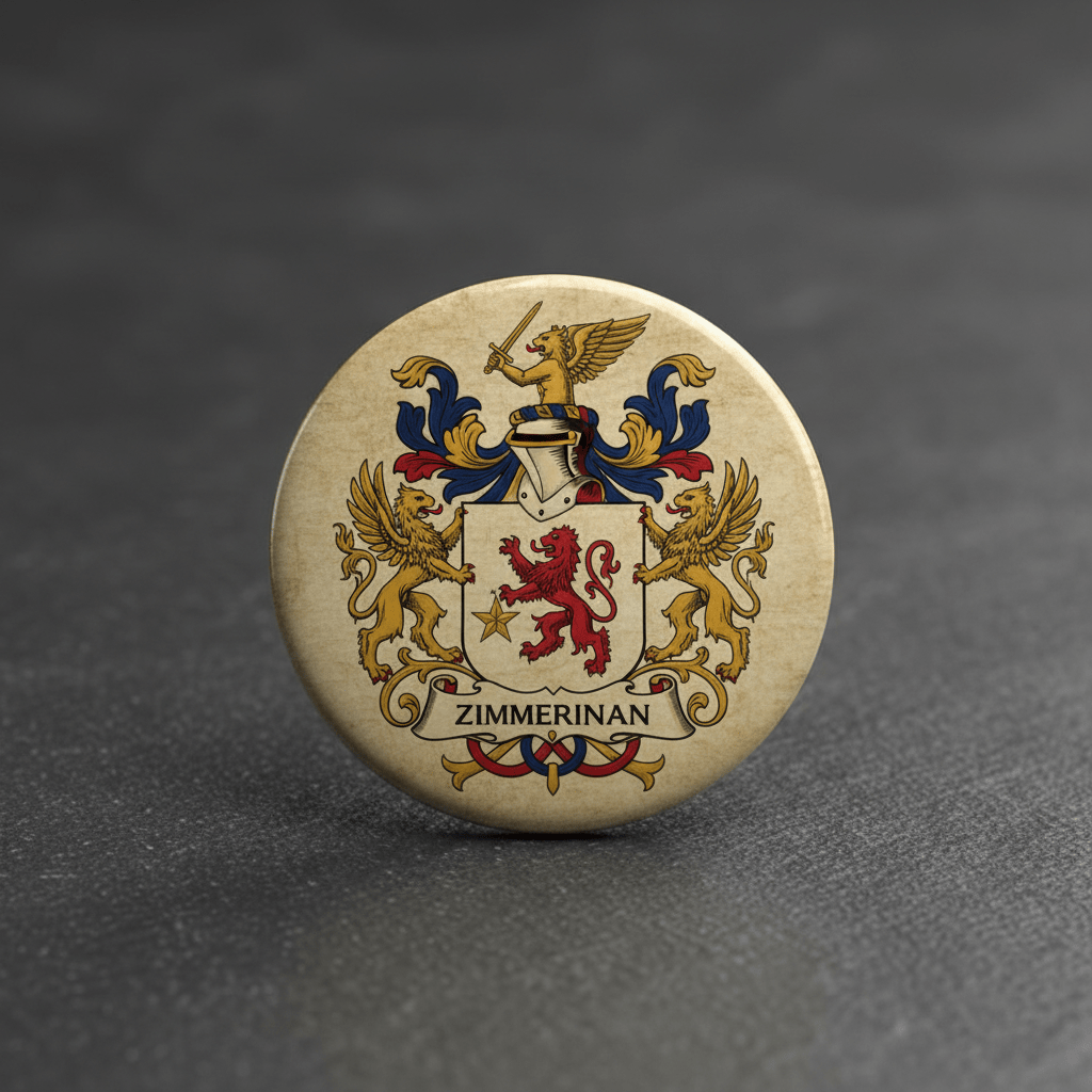 Zimmermann Family Crest Coat of Arms Pinback 3-inch - My Pinbacks