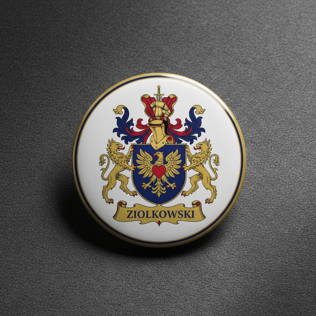 Ziolkowski Family Crest Coat of Arms Pinback 3-inch - My Pinbacks
