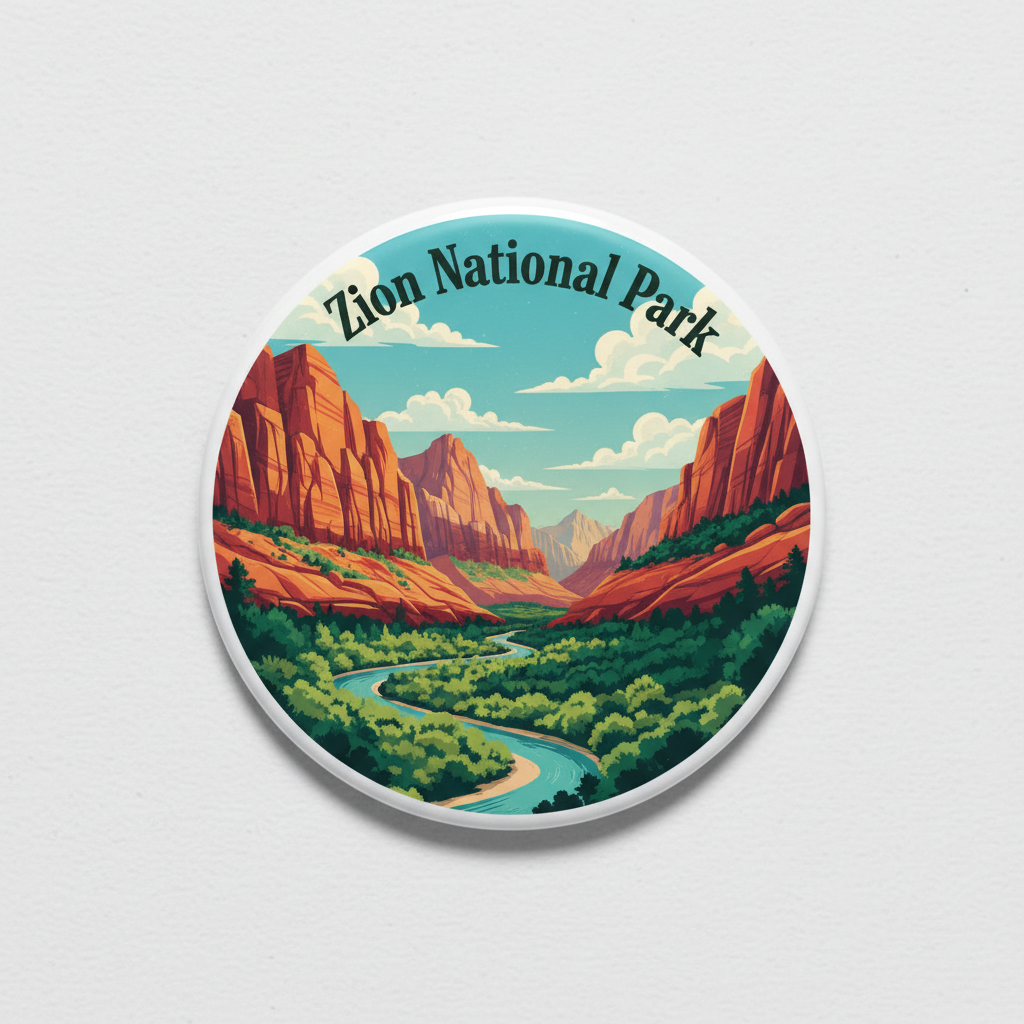 Zion National Park Illustration Travel Art Pinback 2.25-inch