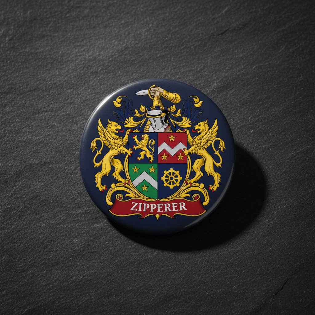 Zipperer Family Crest Coat of Arms Pinback 3-inch - My Pinbacks