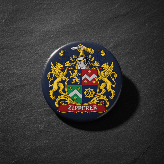 Zipperer Family Crest Coat of Arms Pinback 3-inch - My Pinbacks