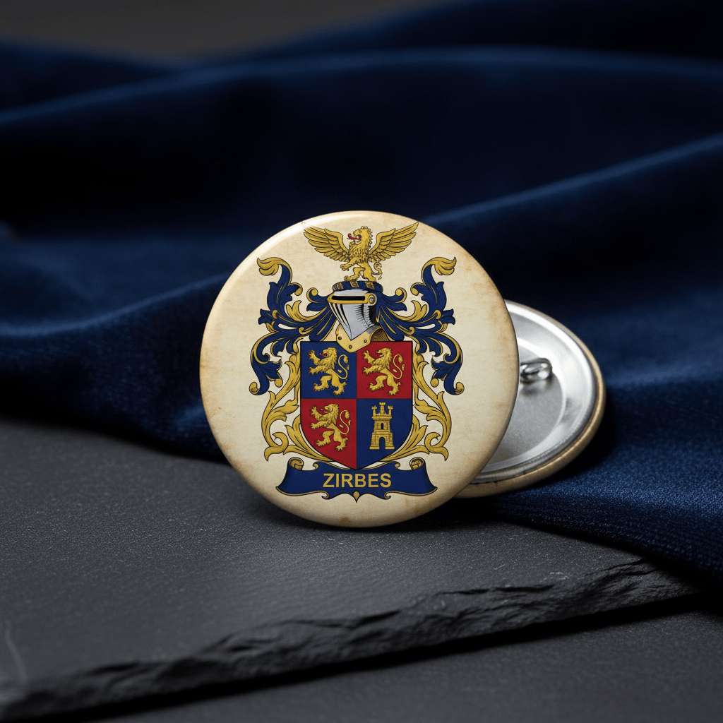 Zirbes Family Crest Coat of Arms Pinback 3-inch - My Pinbacks