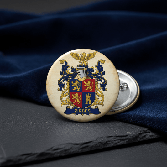 Zirbes Family Crest Coat of Arms Pinback 3-inch - My Pinbacks