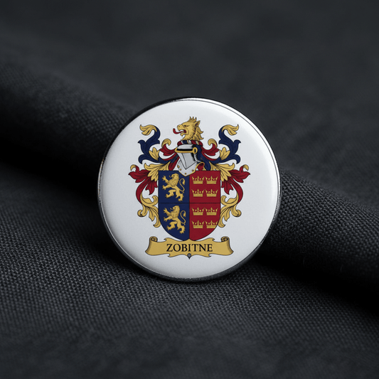 Zobitne Family Crest Coat of Arms Pinback 3-inch - My Pinbacks