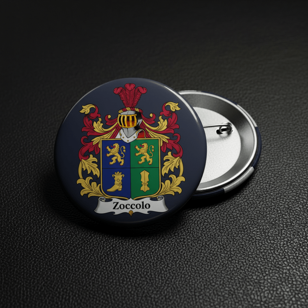Zoccolo Family Crest Coat of Arms Pinback 3-inch - My Pinbacks