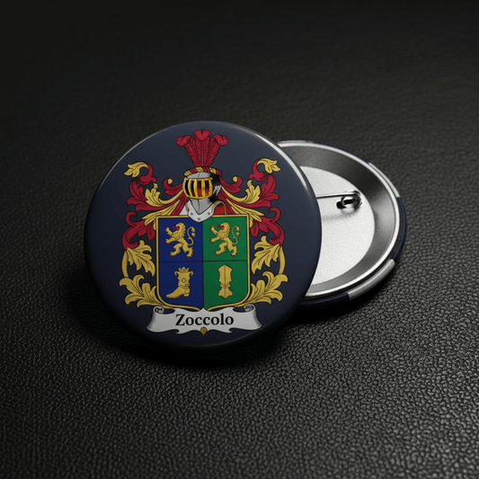 Zoccolo Family Crest Coat of Arms Pinback 3-inch - My Pinbacks