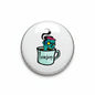 Zombie pinback badge with colorful head and mug graphic; “enjoy” text on front
