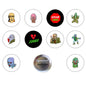 1.25-inch pinback set of zombie character buttons; circular fronts and a back-side button